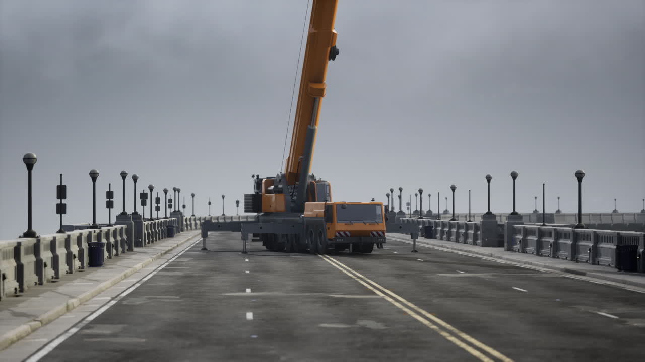 Grúa grande en un puente