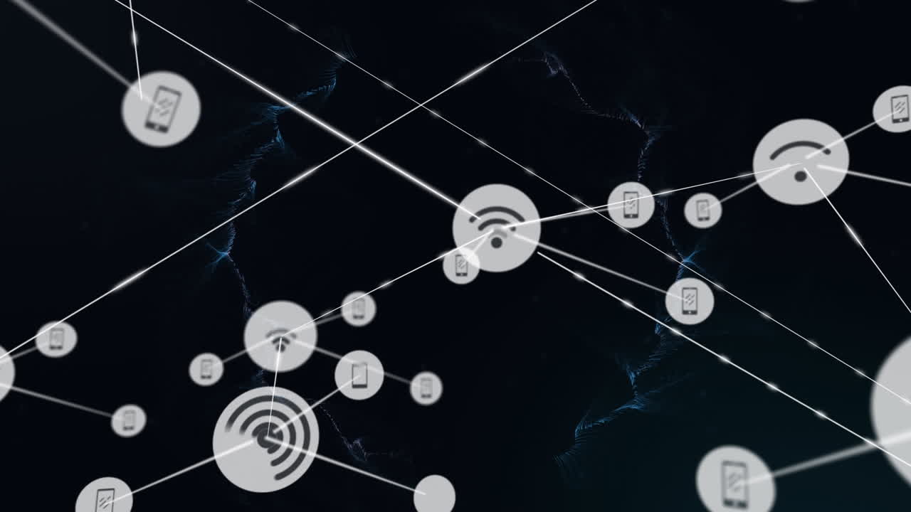 녹색 연기 트레일 위의 디지털 아이콘으로 연결 네트워크의 애니메이션