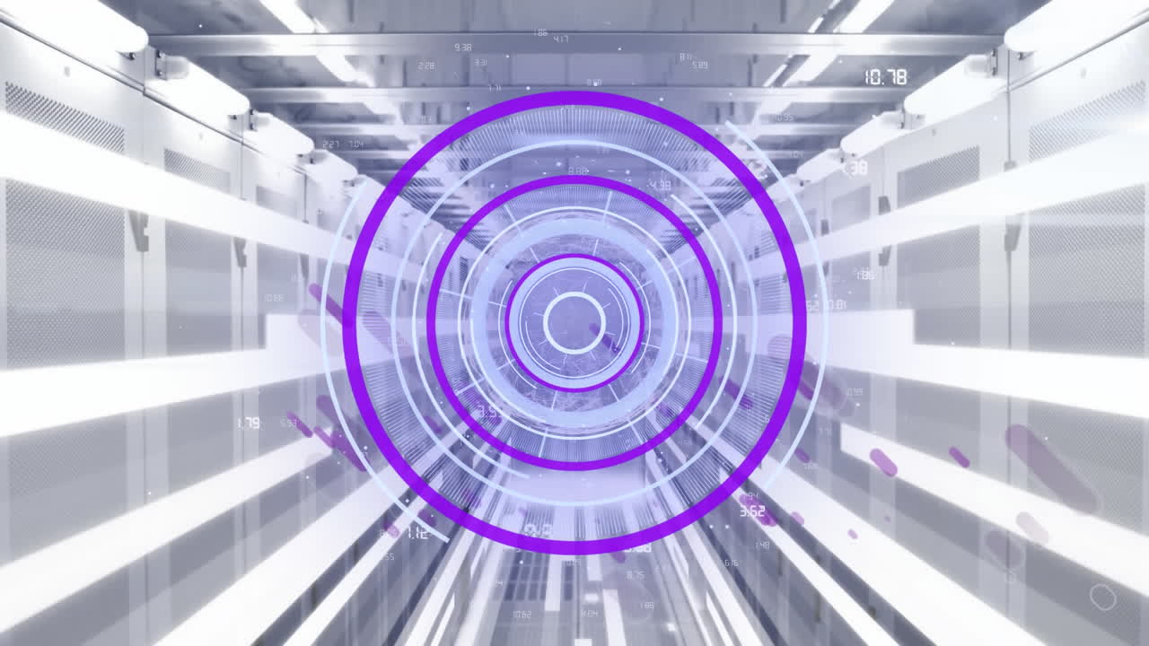 animación del escaneo del alcance y el procesamiento de datos a través de servidores informáticos