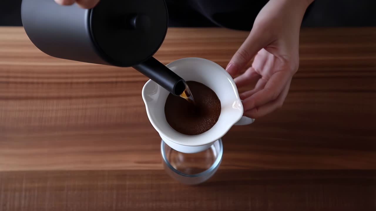 Pouring coffee into a filter