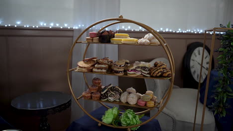 dessert tray at wedding gimbal footage with cookies muffins and other desserts