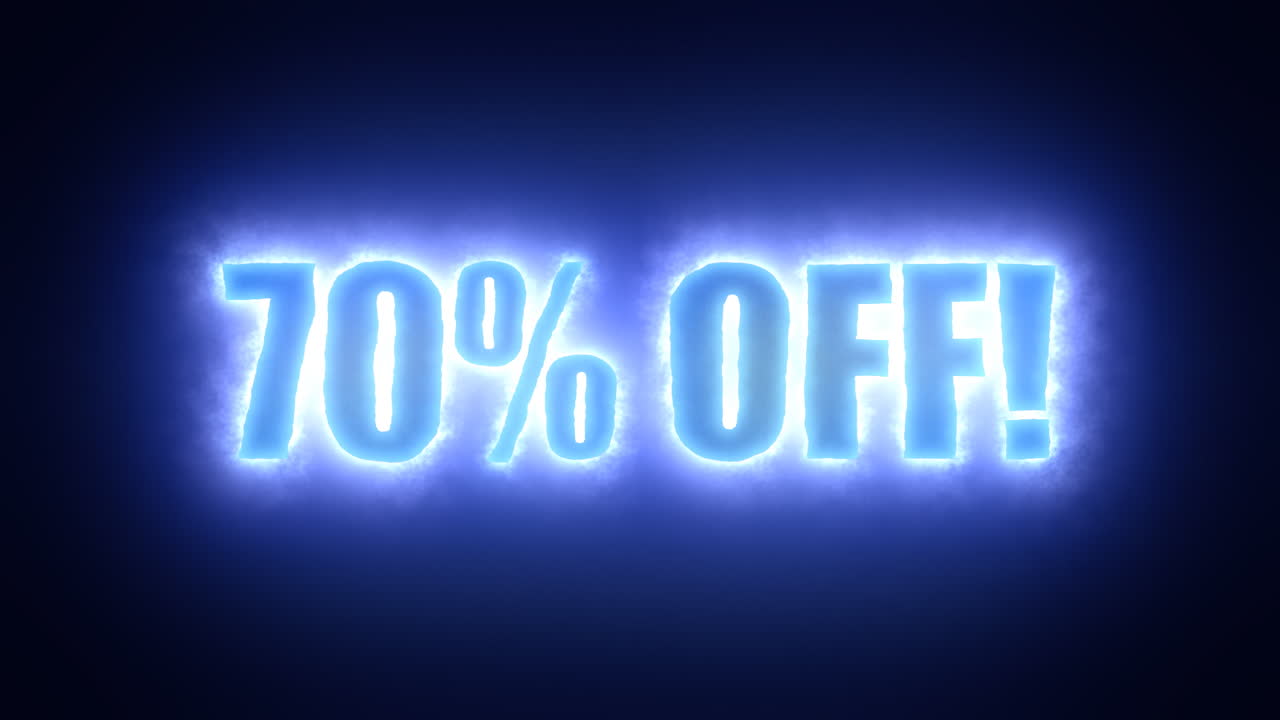 el texto setenta por ciento de descuento, rodeado por una nube energética de electricidad
