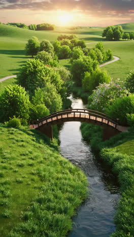beautiful countryside landscape with river and bridge
