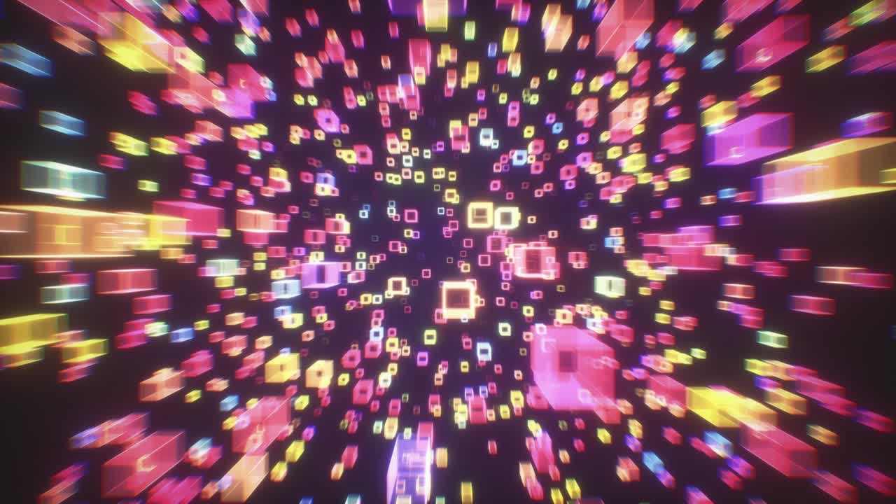 Digitální abstraktní technologické pozadí. Futuristické zářící kostky v plynulé smyčce.