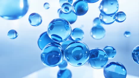 abstract blue spheres and water bubbles