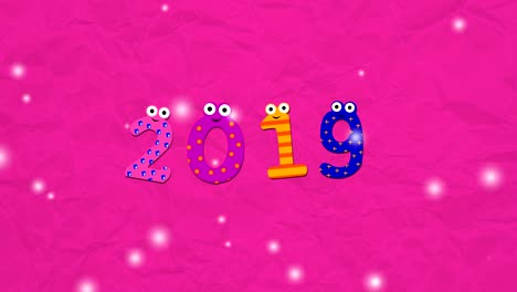 2019 nuevo año resumen de fondo con números de dibujos animados (loopable)