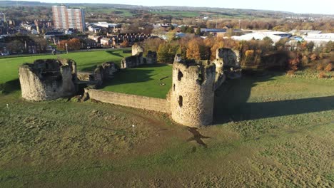 historical flint castle medieval military ruins landmark aerial view rising horizon shot