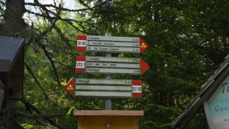 sign indicating directions in italy. background with trees