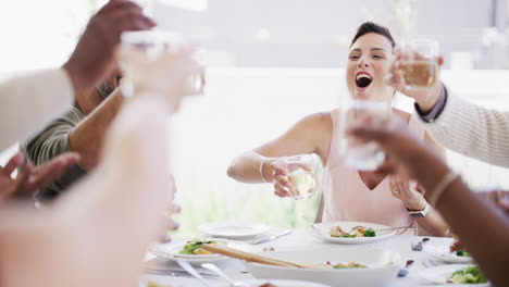 diverse and mature group of best friends eating