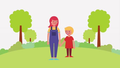 mother and son talking in the park