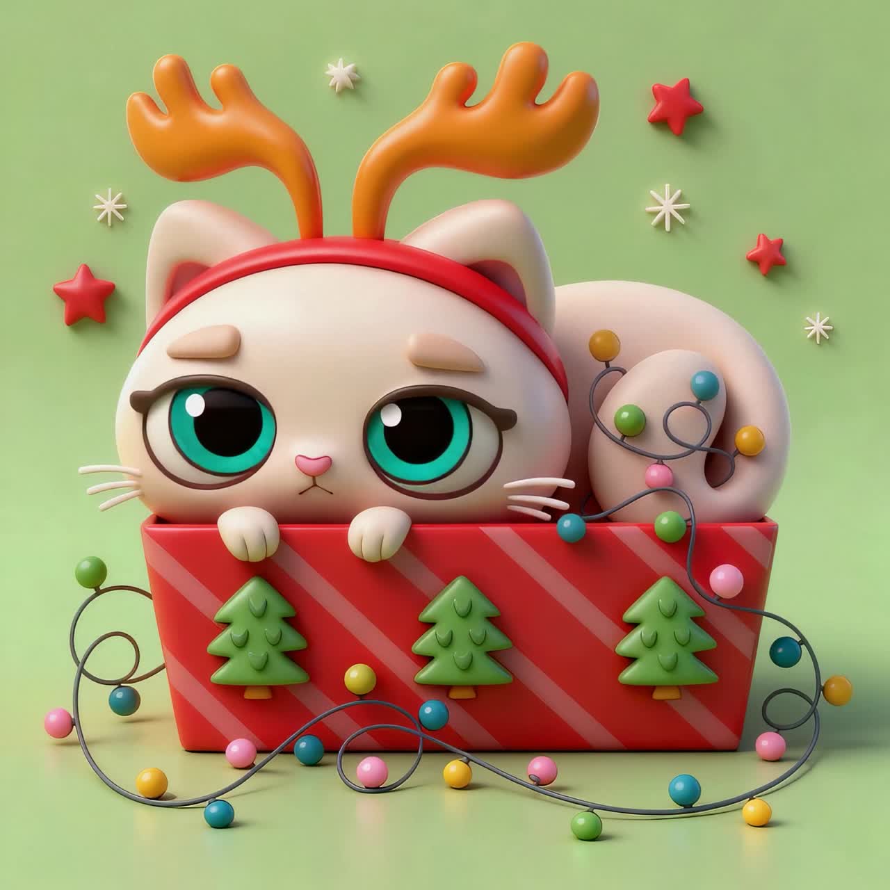 Cute Christmas Cat in a Gift Box