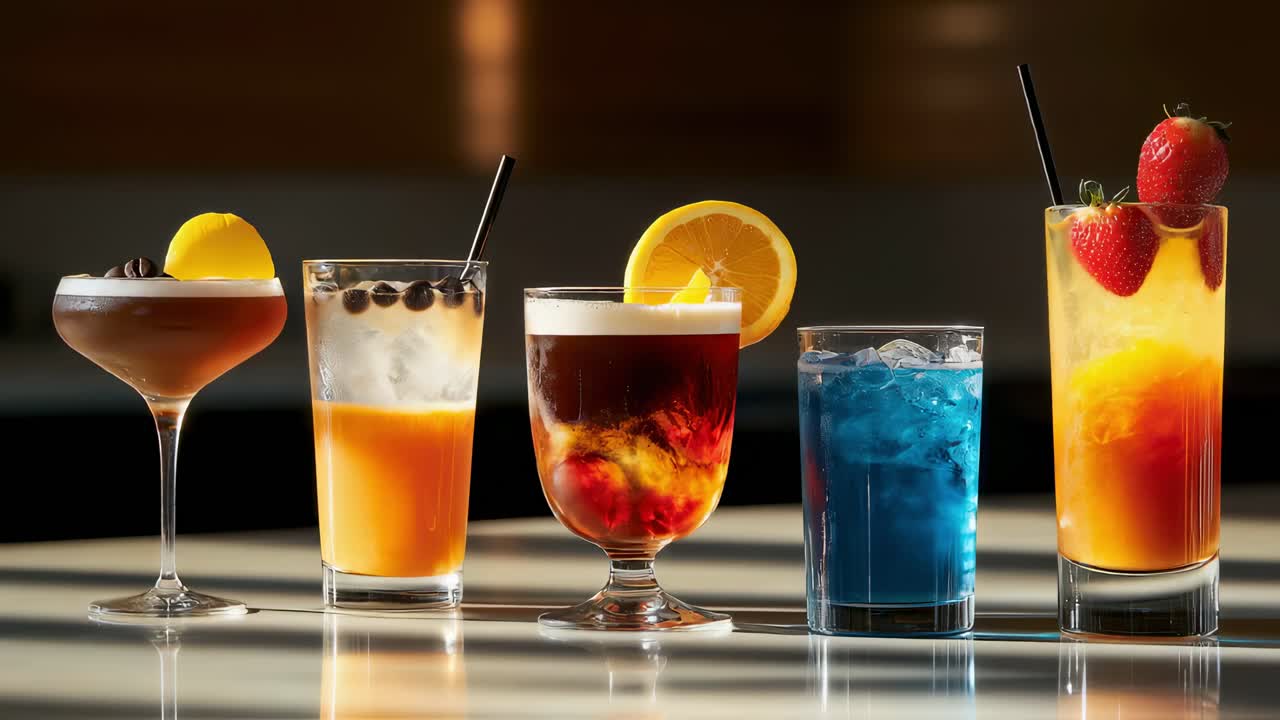 Colorful Cocktails on a Bar