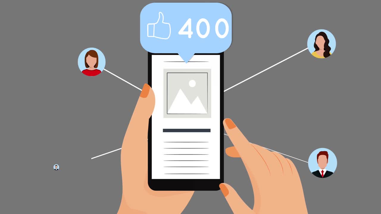 회색 배경에 스마트 폰을 사용하여 디지털 아이콘 네트워크의 디지털 애니메이션