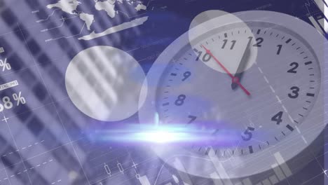 procesamiento de datos estadísticos sobre el reloj en contra de los edificios altos en el fondo