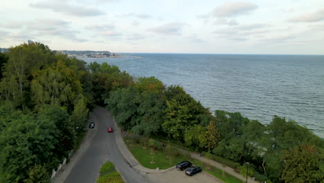 vista maravillosa en polanka redlowska, polonia con árboles verdes y mar tranquilo - toma aérea