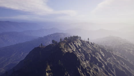mountain landscape with trees and mist in a serene setting