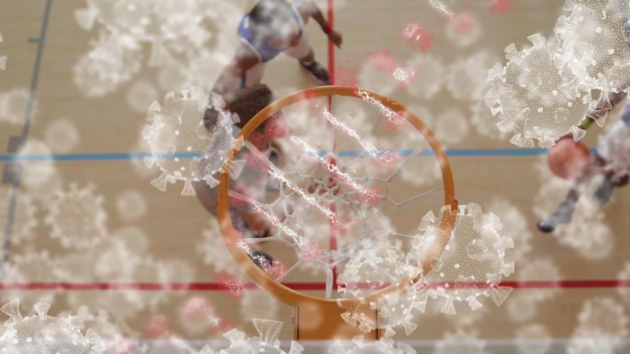 농구 선수들에 대한 코로나바이러스 세포의 애니메이션