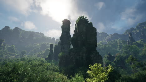 majestic mountain cliffs in a lush forest