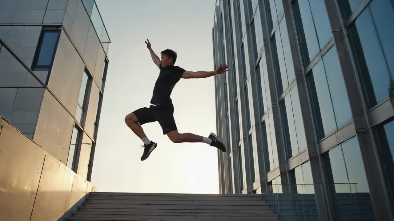 Man jumping in an urban environment