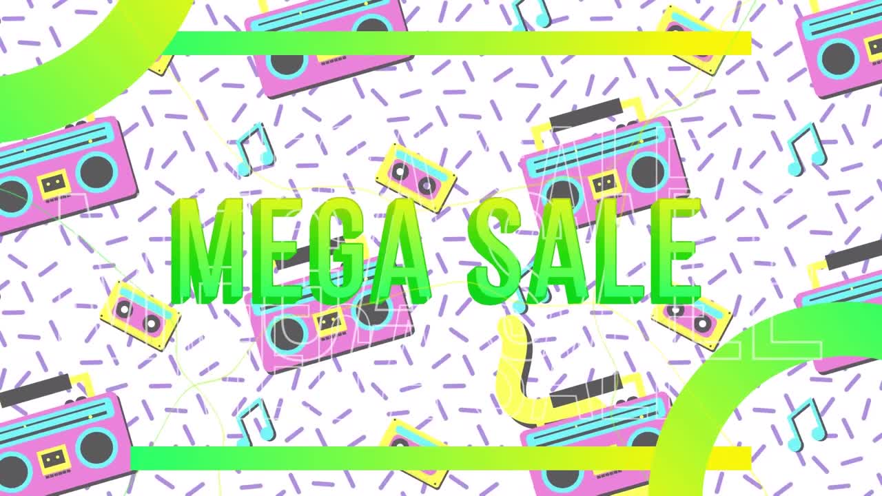 백색 배경에 움직이는 라디오를 통해 판매 텍스트의 애니메이션