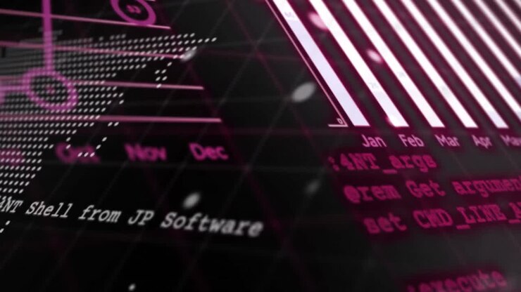 Animation of data processing over black background