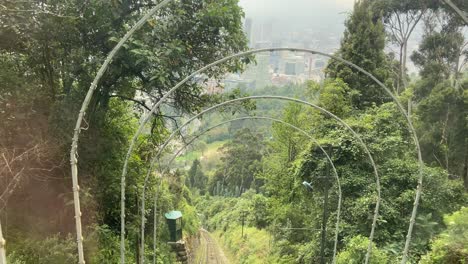 view of bogota's skyline through the funicular ascent to monserrate hill