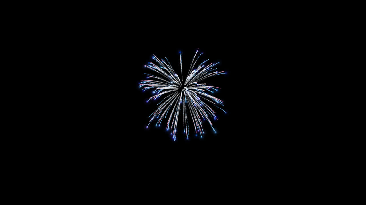 Single Blue and White Fireworks Exploding on Black Background