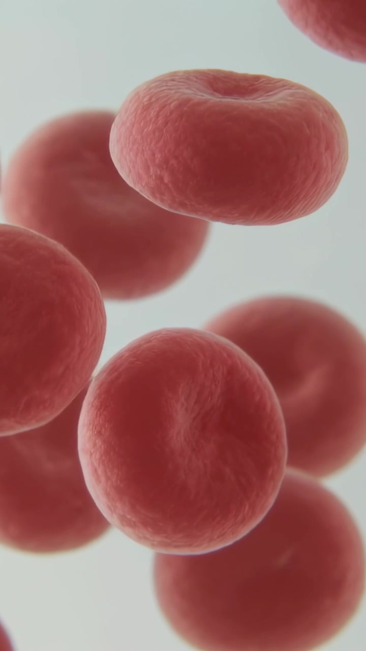 Vertical video: Gentle flow sending biconcave red cells drifting, rotating, shifting in pale field