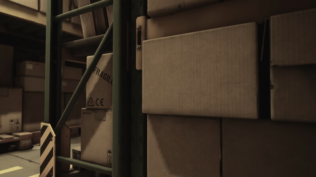 Warehouse filled with cardboard boxes during daytime storage activities