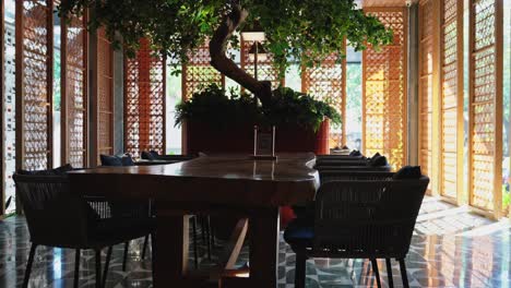 hotel dining table with huge tree in the middle