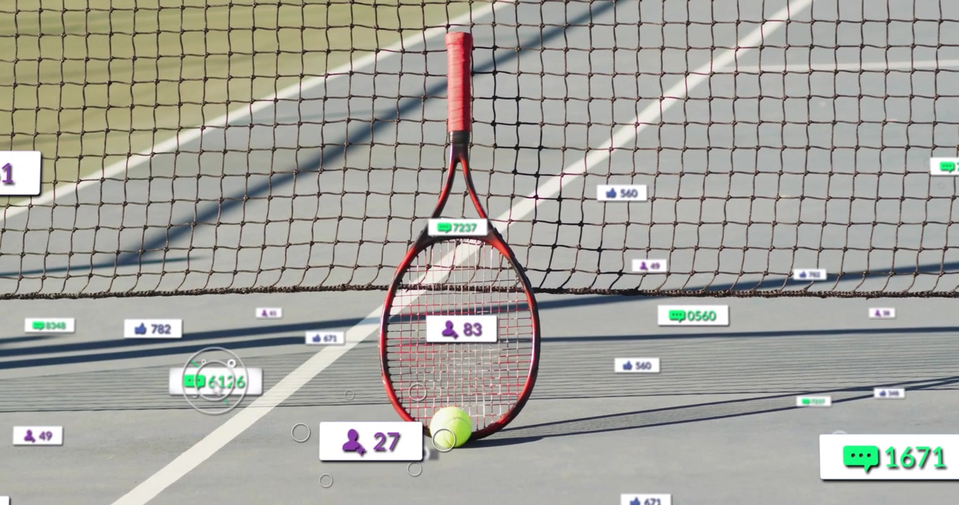 Tennis racket with ball on court beginning attracting rising marketing metrics around head fading