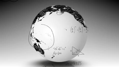 Animation-of-mathematical-equations-and-diagrams-over-text-in-globe-over-gradient-background
