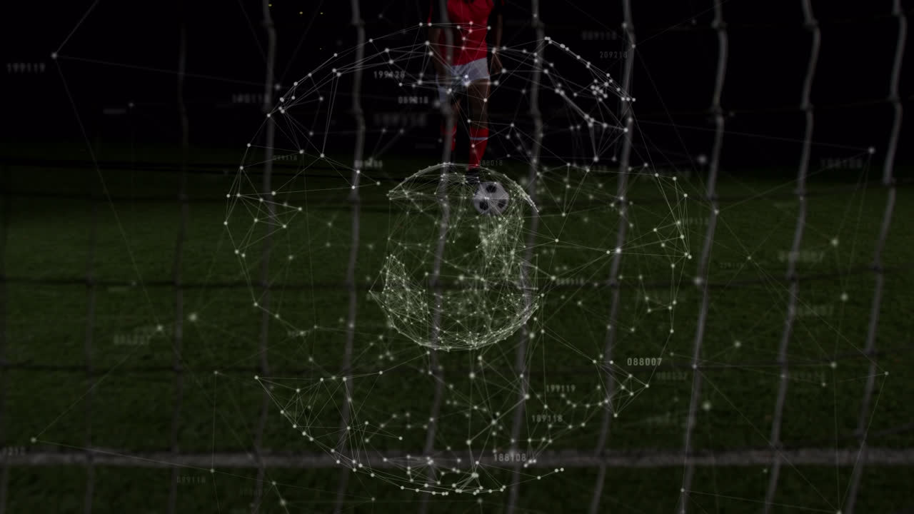 아프리카계 미국인 남자 축구 선수 의 다리 위 에 회전 하는 지구 의 애니메이션