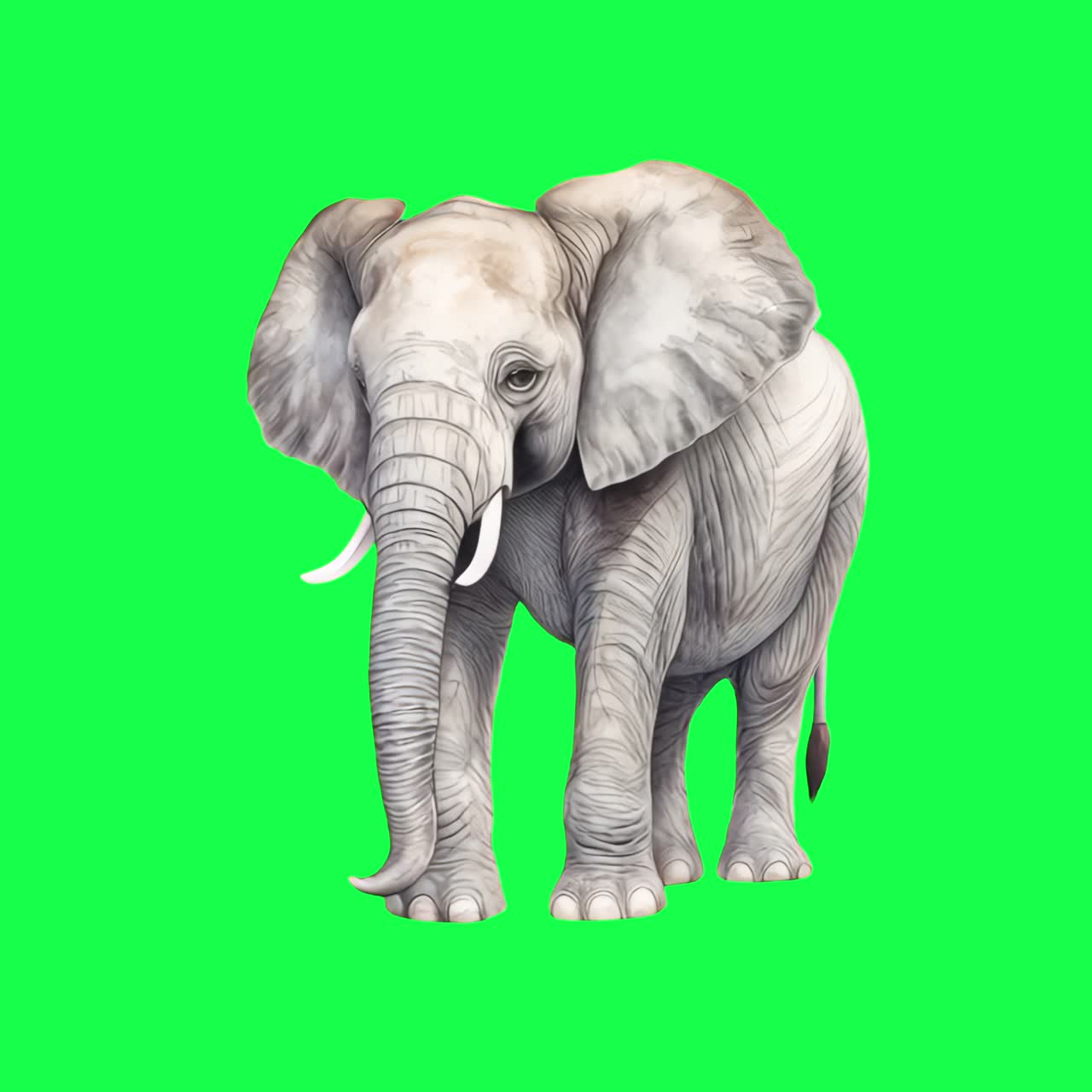 Majestic elephant animation, transparent 4K video, green screen