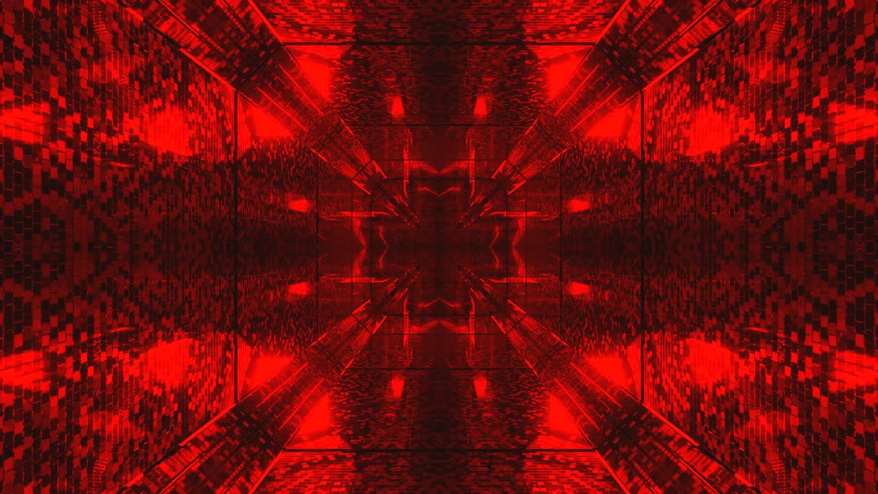 Seamless looping video shows a mesmerizing tunnel filled with rich red light patterns. Ideal for creating a striking visual effect as a screensaver, enhancing digital spaces