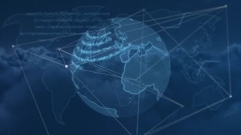 Animation-of-globe-with-network-of-connections-on-blue-background