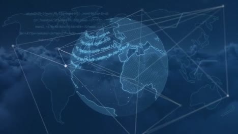 animation of globe with network of connections on blue background
