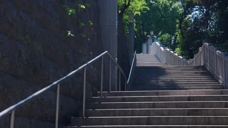 hei shrine staircase on sunny day, tokyo japan