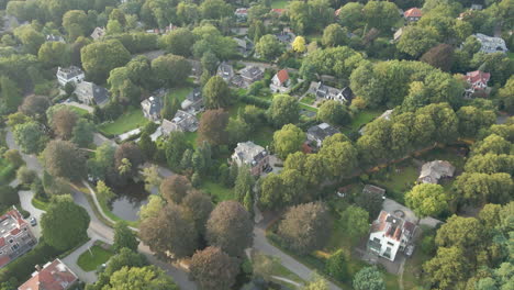 Inclinación-Aérea-Hacia-Arriba-Y-Revelador-Barrio-Suburbano-Rico-Con-Villas-Y-Mansiones