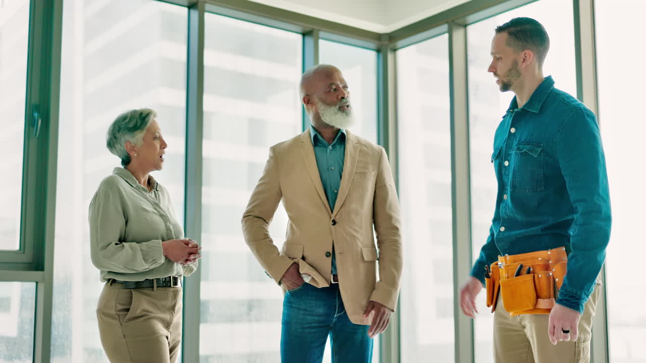 Partnership, handshake and architect meeting