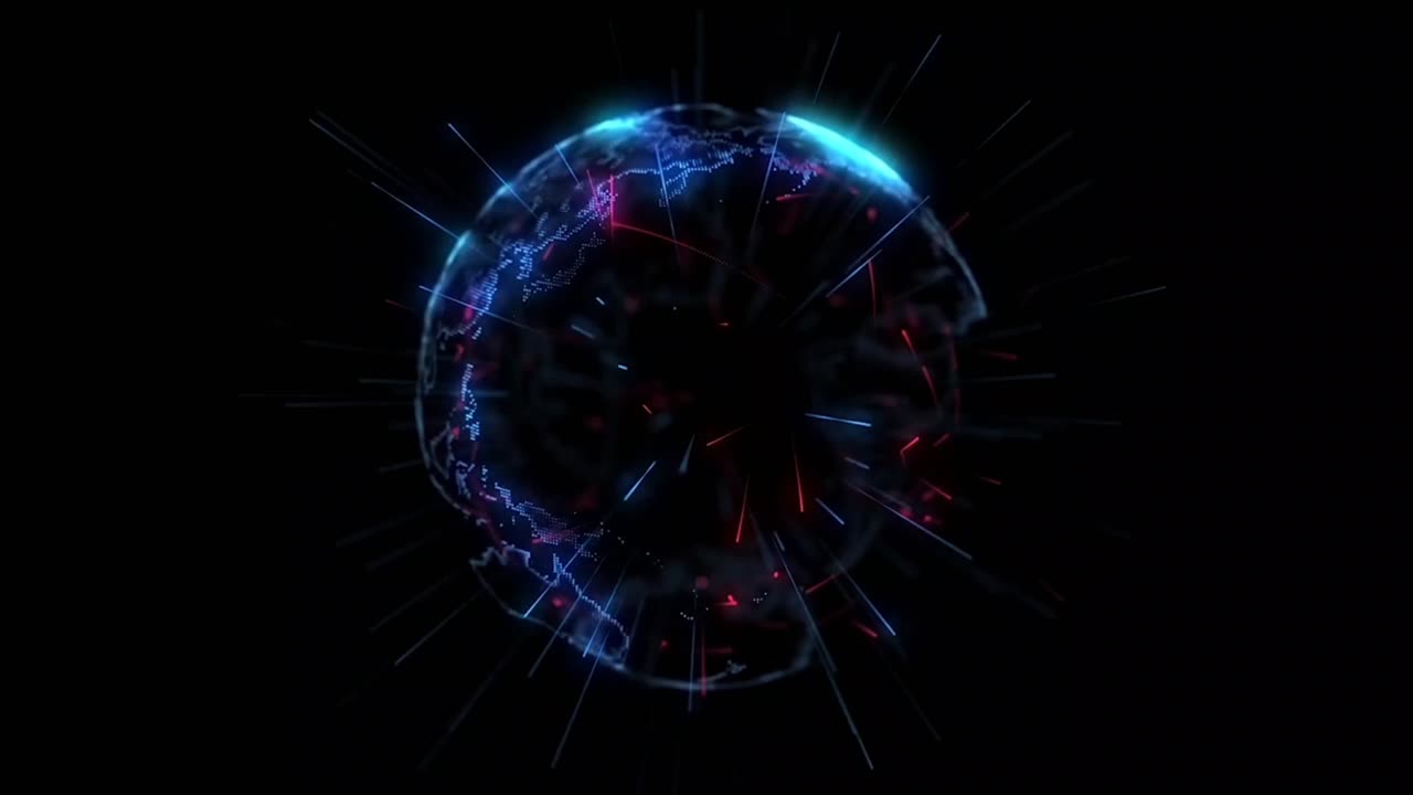 Digital Earth Globe with Data Connections and Light Beams