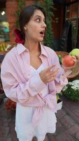 woman buying apples at a farmer's market