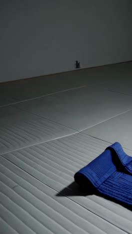 folded blue shirt on martial arts mat