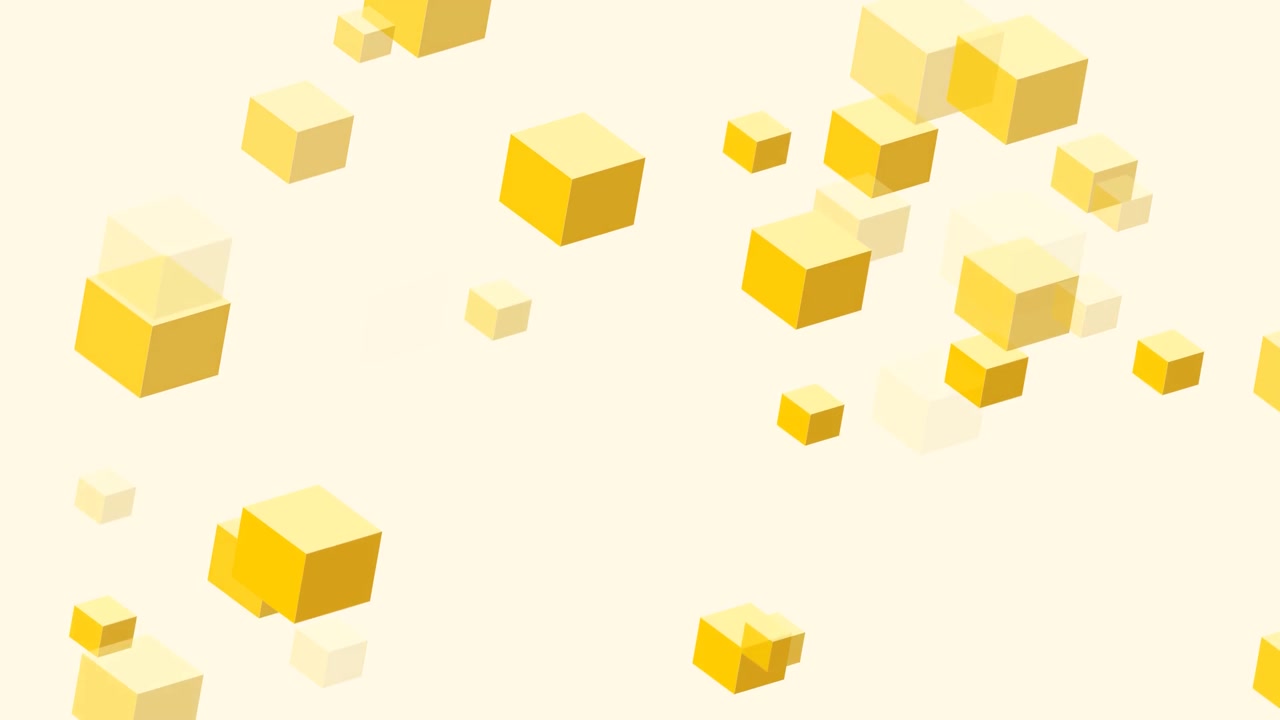 Abstract Animation of Floating Yellow Cubes on Light Background