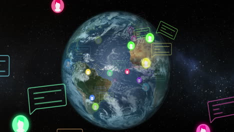 animación de íconos de redes sociales digitales procesamiento en todo el mundo