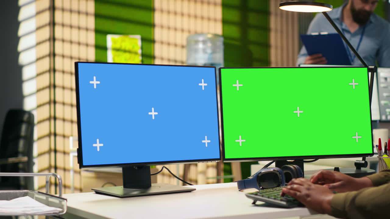 Technician Using Green Screen Pc To Code Ai Algorithms Debugging Software