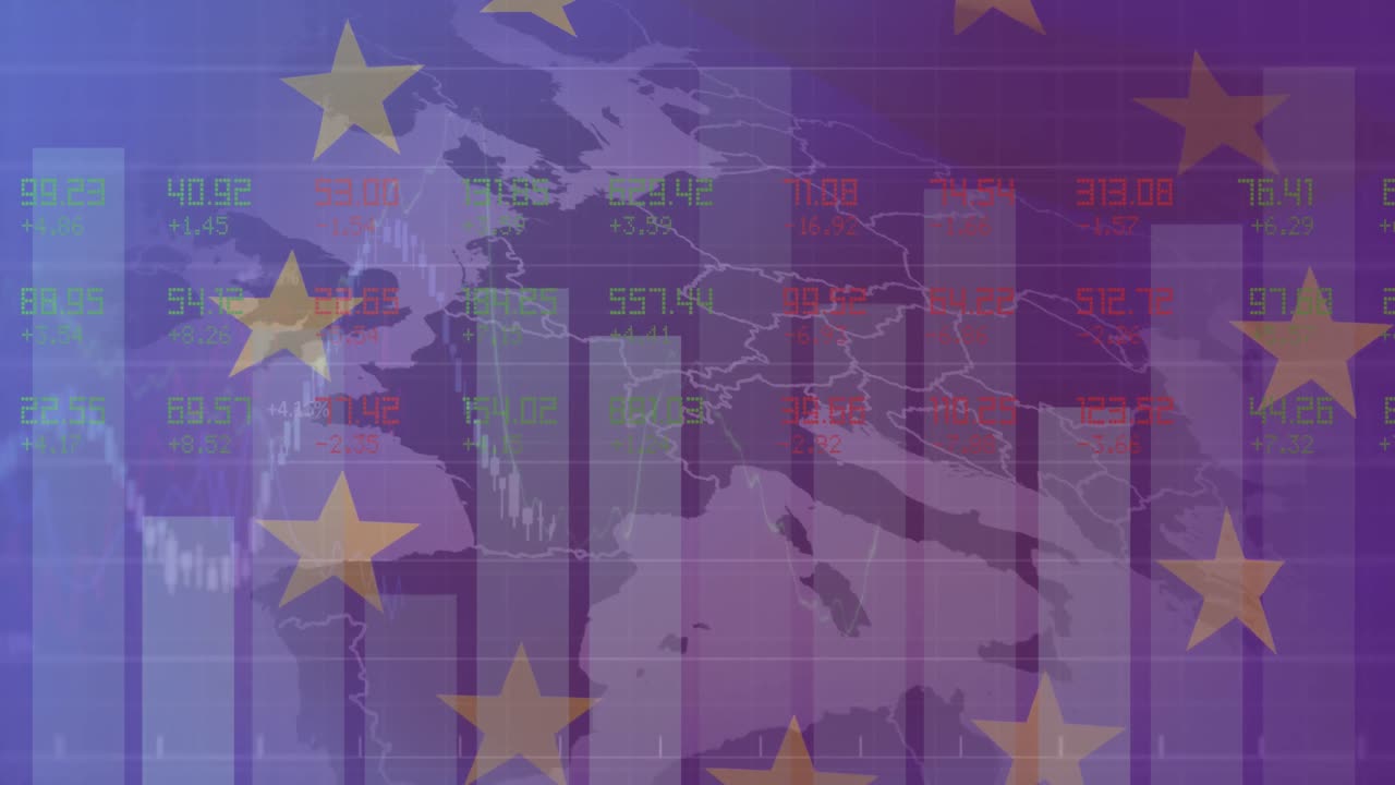 유럽 지도에 대한 통계 및 데이터 처리의 애니메이션