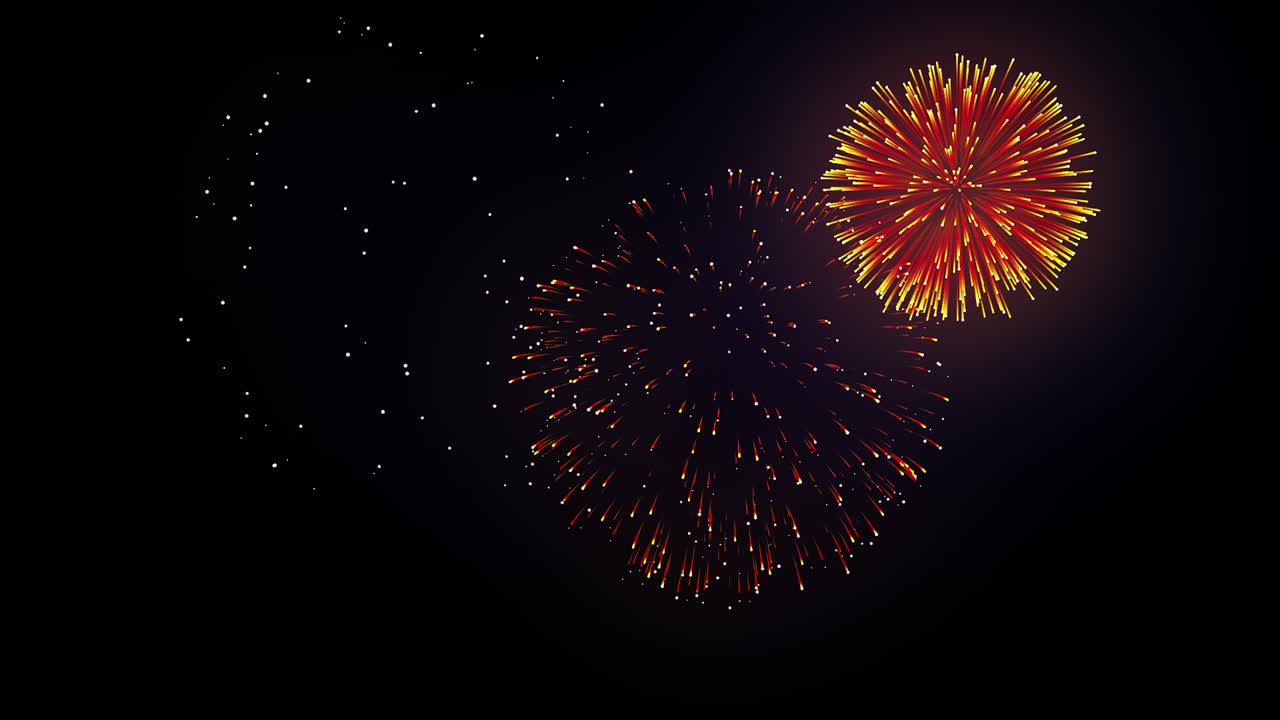 34 colorful fireworks display on the black screen background powerful explosion of pyrotechnics
