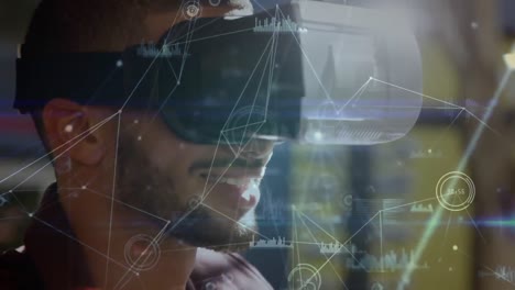 man smiling while wearing a virtual reality headset