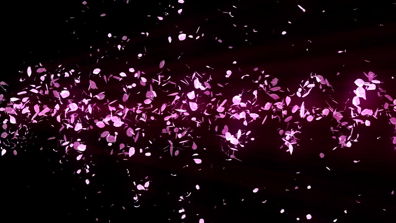 꽃의 나선형 반이는 입자, 사쿠라 패턴, 일본의 꽃 춤, 분홍색 꽃잎의 소용돌이, 추상적인 루프 애니메이션.